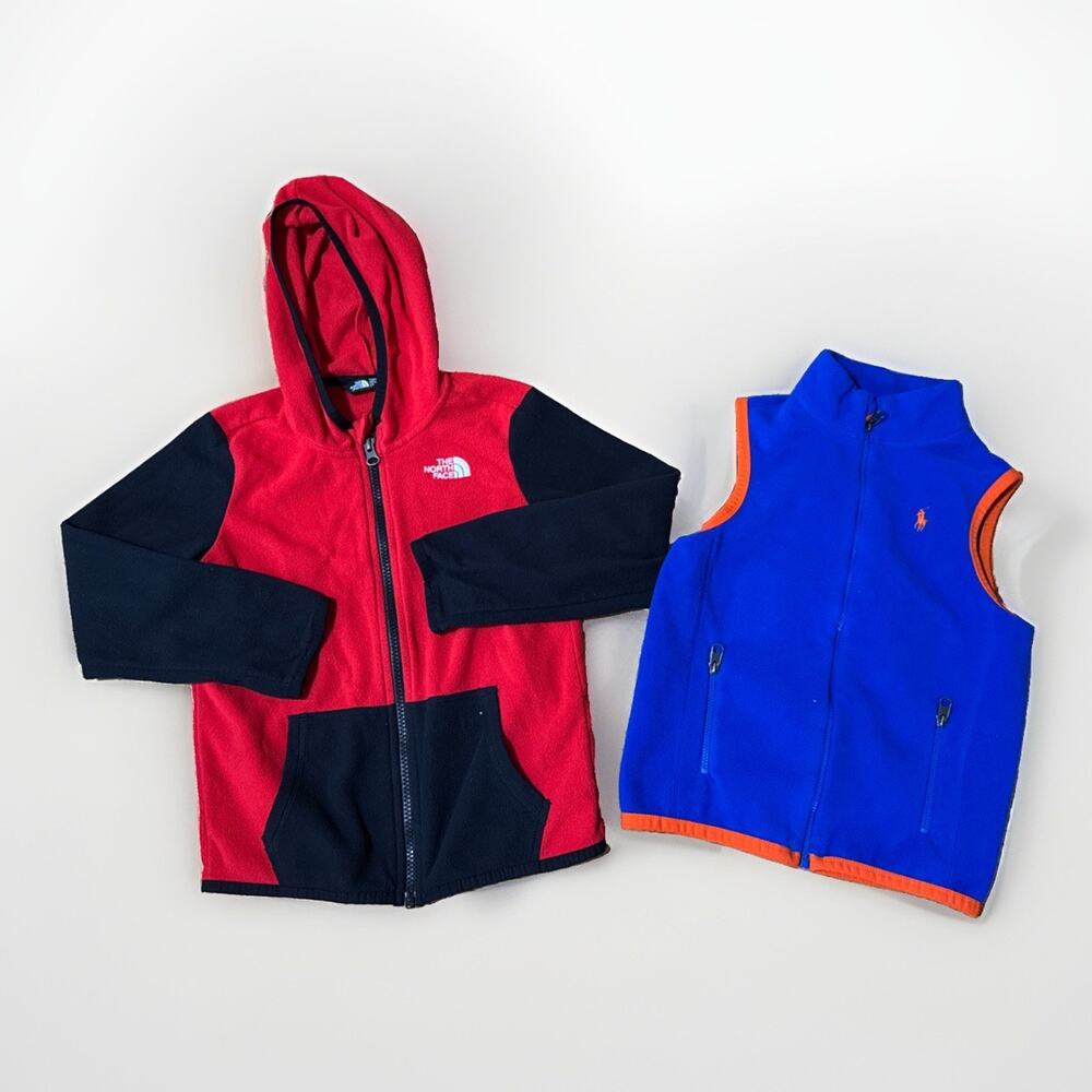 Lot Of 2 The North Face Fleece Hoodie Kids Boys & Polo Vest Sz 6 Colorblock